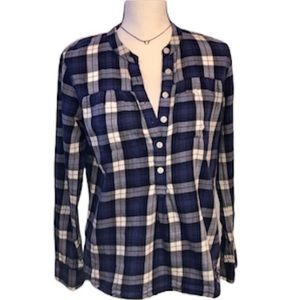 Madewell Blue Plaid Smocked Popover Boy Shirt